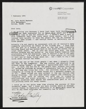 [Letter from Gladys Brantley to Lory Huitt Masters, February 7, 1991]