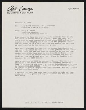 [Letter from Terry M. Stone to Molly Behannon and Lory Huitt Masters, February 16, 1990]