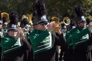 [Mean Green Brigade trumpets in UNT Homecoming Parade, 2007]