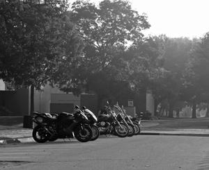 [Motorcycles parked on UNT campus]
