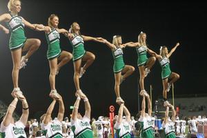 [NT Cheerleaders group stunt at UNT v ULM game]