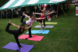 [Group practicing yoga at Career Fair]