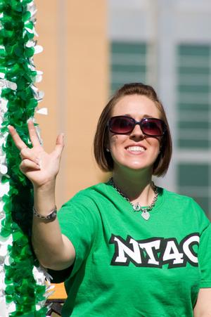 [NT 40 member on float in UNT Homecoming Parade, 2007]