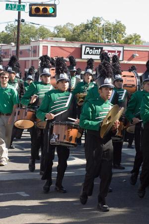 [Mean Green Brigade drumline in UNT Homecoming Parade, 2007]