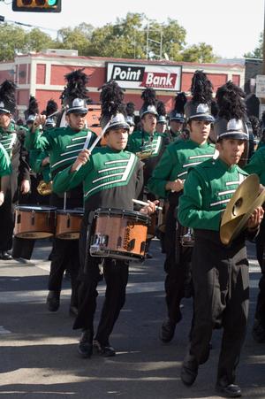 [Mean Green Brigade with drums in UNT Homecoming Parade, 2007]