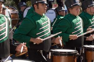 [Mean Green Brigade drummers in UNT Homecoming Parade, 2007]