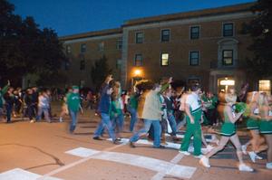 [People passing Clark Hall in bonfire parade, 2007]