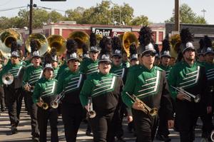 [Mean Green Brigade marching in UNT Homecoming Parade, 2007]