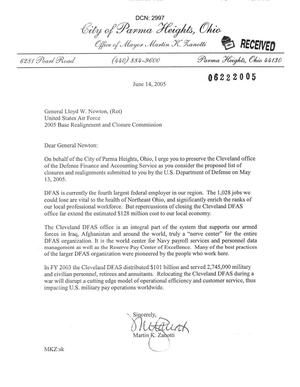 Letter from Martin K. Zanotti to Commissioner Newton dtd 14 June 2005