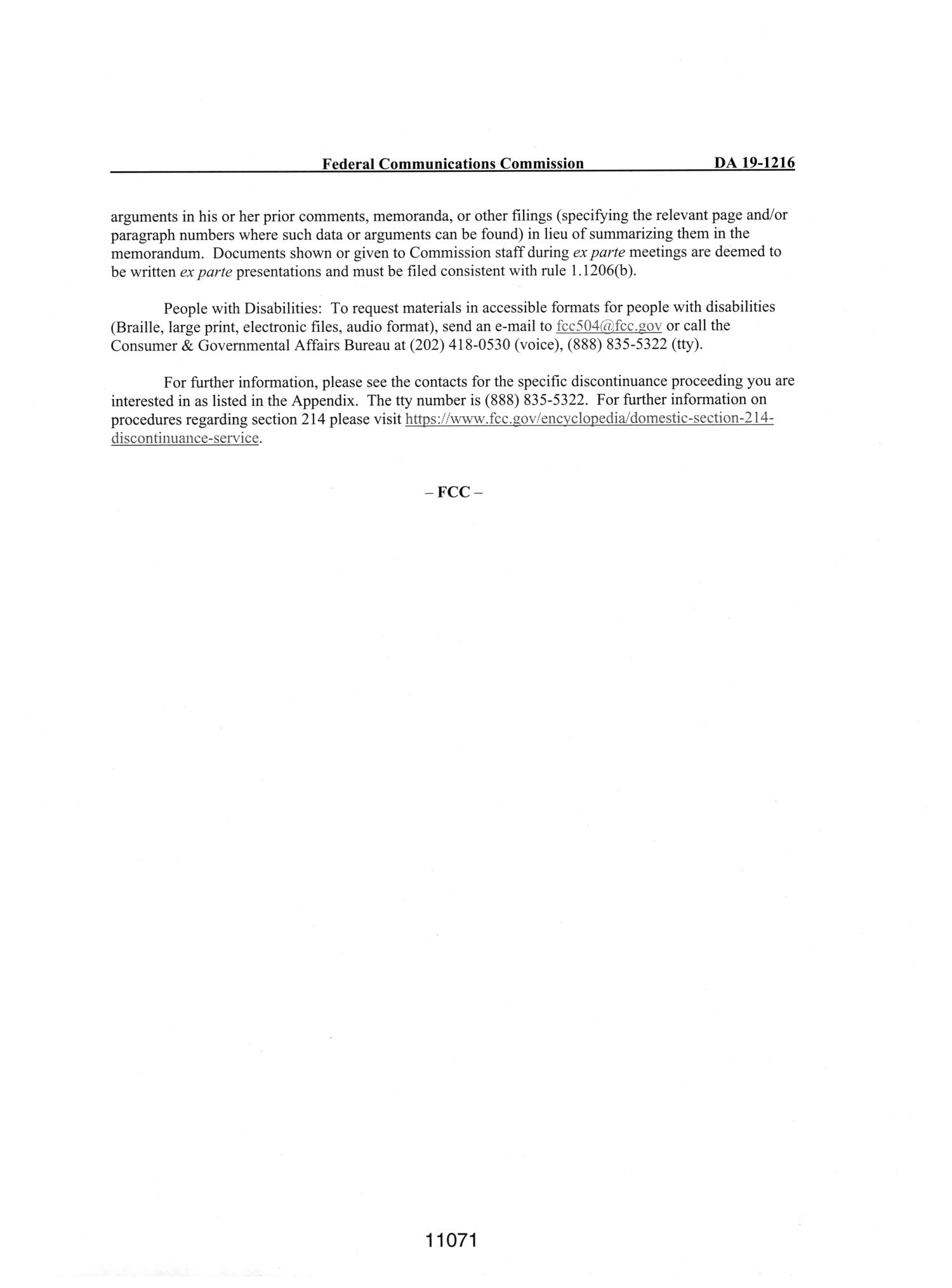 FCC Record, Volume 34, No. 14, Pages 11031 to 11845, November 25 - December 6, 2019
                                                
                                                    11071
                                                