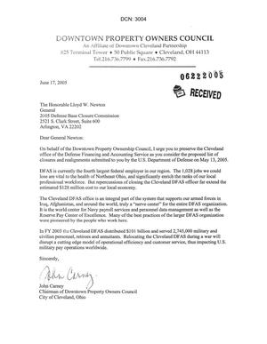 Letter from John Carney to Commissioner Lloyd W. Newton dtd 17 June 2005