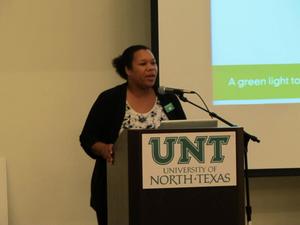 [Cheylon Brown speaking at the Fall Welcome]