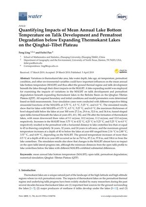 Primary view of object titled 'Quantifying Impacts of Mean Annual Lake Bottom Temperature on Talik Development and Permafrost Degradation Below Expanding Thermokarst Lakes on the Qinghai-Tibet Plateau'.