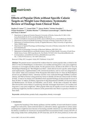 Effects of Popular Diets without Specific Calorie Targets on Weight Loss Outcomes: Systematic Review of Findings from Clinical Trials