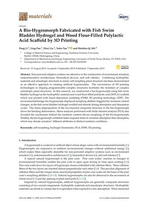 A Bio-Hygromorph Fabricated with Fish Swim Bladder Hydrogel and Wood Flour-Filled Polylactic Acid Scaffold by 3D Printing