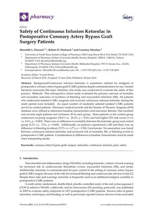 Safety of Continuous Infusion Ketorolac in Postoperative Coronary Artery Bypass Graft Surgery Patients