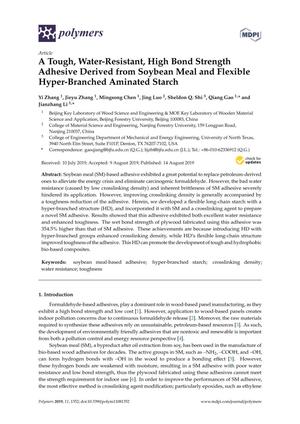 A Tough, Water-Resistant, High Bond Strength Adhesive Derived from Soybean Meal and Flexible Hyper-Branched Aminated Starch