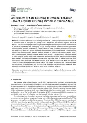 Primary view of object titled 'Assessment of Safe Listening Intentional Behavior Toward Personal Listening Devices in Young Adults'.