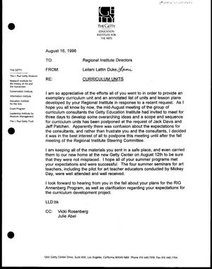 [Letter from Leilani Lattin Duke to Regional Institute Directors, August 16, 1996]