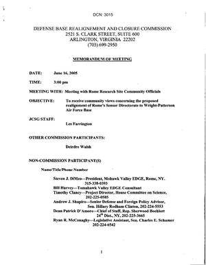 Primary view of object titled '[Memorandum of Meeting: Rome Sensors Directorate, New York, June 16, 2005]'.