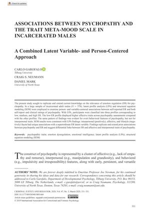 Associations Between Psychopathy and the Trait Meta-Mood Scale in Incarcerated Males: A Combined Latent Variable- and Person-Centered Approach
