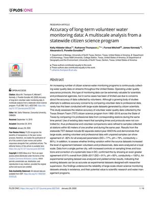 Primary view of object titled 'Accuracy of long-term volunteer water monitoring data: A multiscale analysis from a statewide citizen science program'.