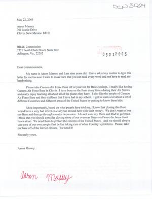 Letter from Massey to the Commissioners (22May05)