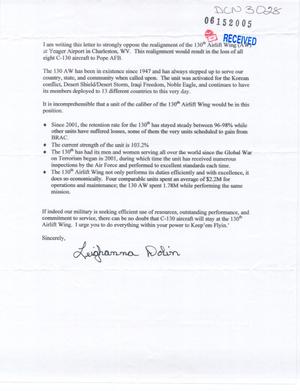 Letter from Dobin to the Commissioners