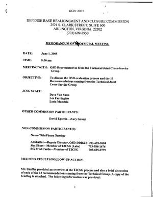 [Memorandum of Meeting: Technical Joint Cross-Service Group, June 1, 2005]