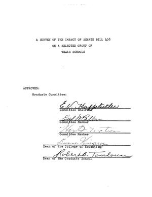 Primary view of object titled 'A Survey of the Impact of Senate Bill 408 on a Selected Group of Texas Schools'.