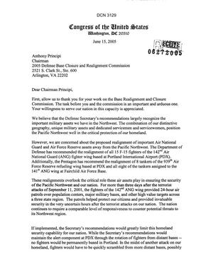 Executive Correspondence  regarding Military Assets in Northwest U.S. to Commission