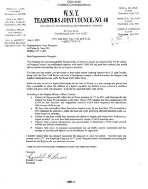 Letters to NY Federal and State Representatives from W.N.Y. Teamsters Joint Council No. 46