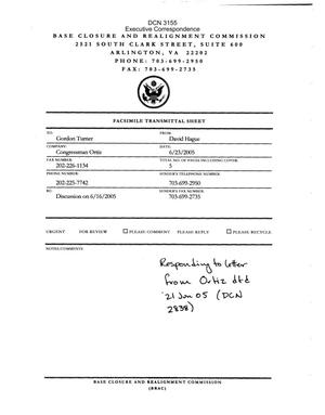 Executive Correspondence – Letter dtd 06/22/05 to Representative Solomon Ortiz from BRAC Commission General Counsel David C. Hague