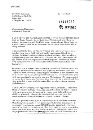 Letter from Carolyn Doty to Commission regarding Cannon AFB