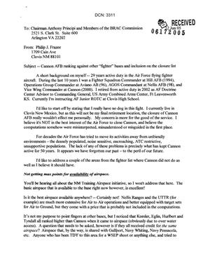 Letter from Philip J. Frazee to the Commission in support of Cannon AFB.