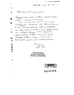 Letter from Walt Hastings to the Commission in support of Eielson