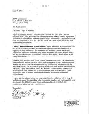 Letter from Christina T. Cherry to Commission Regarding Cannon AFB