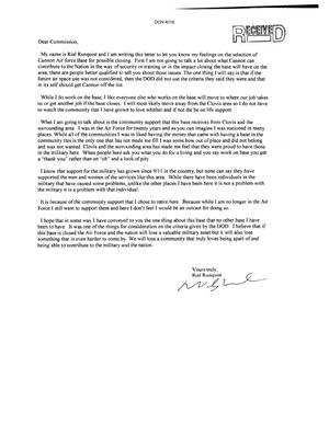 Letter from Rial Runquist to Commission Regarding Cannon AFB