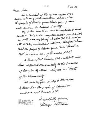 Letter from George Patterson to Commission Regarding Cannon AFB