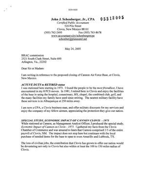 Letter from John J. Schonberger, Jr. to Commission Regarding Cannon AFB