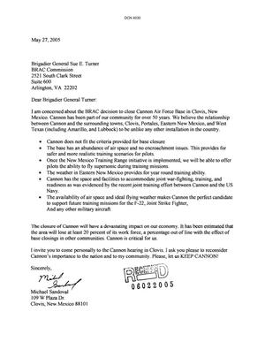 Letter from Michael Sandoval to Commission Regarding Cannon AFB