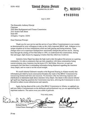 Letter from Alabama Senators Richard Shelby and Jeff Sessions, and Rep. Mike Rogers to Chairman Principi dtd 8 July 2005
