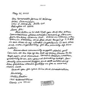 Letters from Millie Goslin to the Commission dtd 22 May 2005