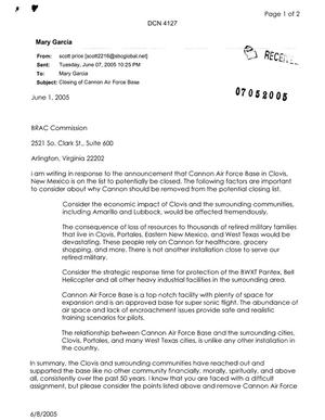 Letter from Scott Price to Commission Regarding Cannon