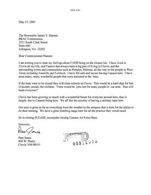 Letters from Pam Jones to the Commission dtd 27 May 2005