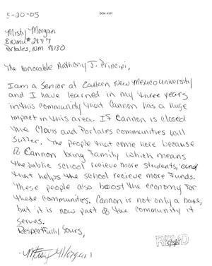 Letters from Misty Morgan to the Commission dtd 20 May 2005