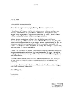 Letters from Norma Stroik to Commission dtd 20 May 2005