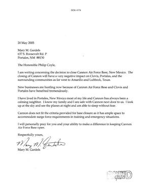 Letters from Mary M. Gardels to the Commission dtd 20 May 2005