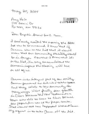Letter from Amy Holt to the Commission dtd 20 May 2005