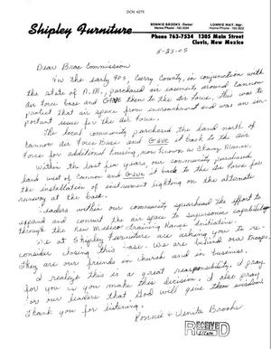 Letter from Ronnie and Venita Brooks to the BRAC Commission dtd 23 May 2005
